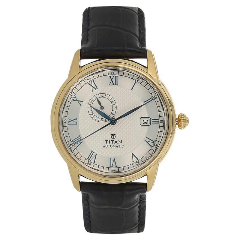 Titan Automatic White Dial Leather Strap Watch for Men
