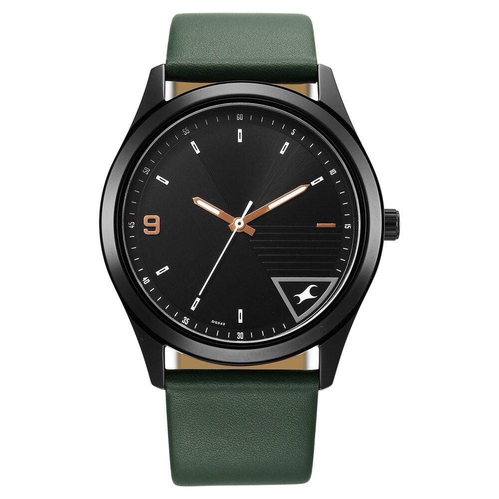 Fastrack Stunners Quartz Analog Black Dial Green Leather Strap Watch For Guys-picture-32