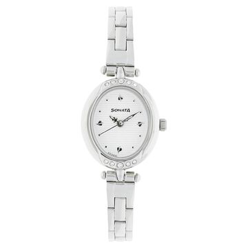 Sonata Wedding White Dial Women Watch With Stainless Steel Strap