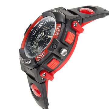 SF Quartz Analog Digital Black Dial PU Strap Watch for Men