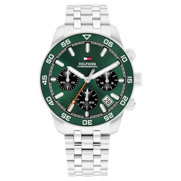 Tommy Hilfiger Quartz Chronograph Green Dial Silver Stainless Steel Strap Watch For Men
