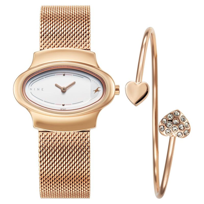 Fastrack Pulse Quartz Analog White Dial Rose Gold Stainless Steel Strap Watch For Girls