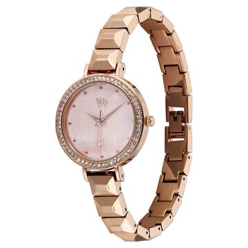 Vyb Enigma By Fastrack Quartz Analog Pink Dial Rose Gold Metal Strap Watch For Girls