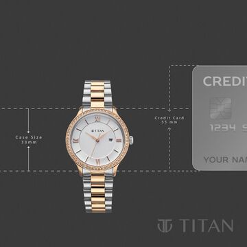 Titan Purple Prestige Quartz Analog with Date White Dial Brown Stainless Steel Strap Watch For Women