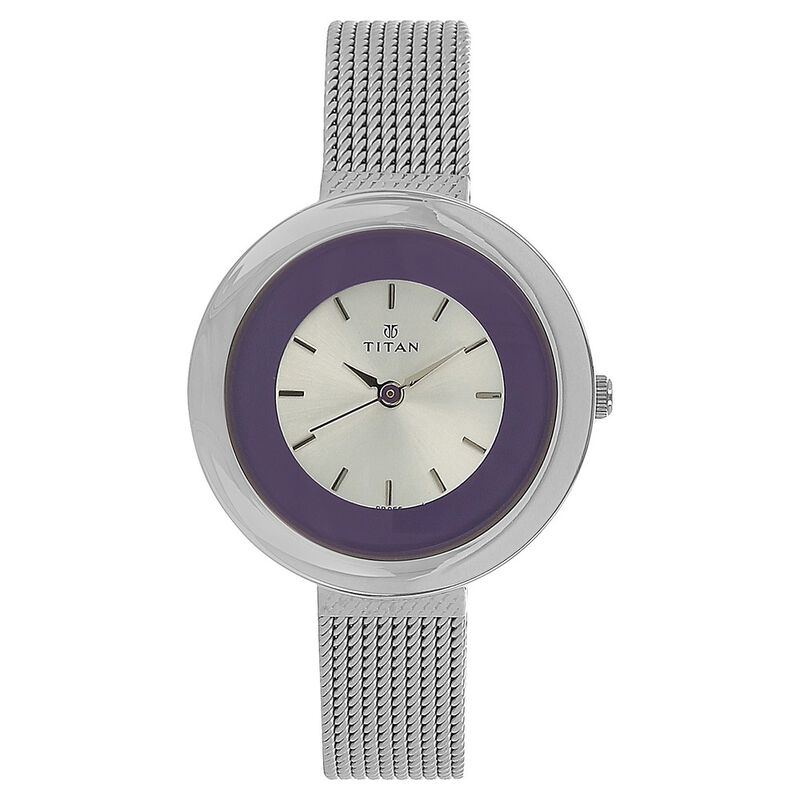 Titan Quartz Analog White Dial Stainless Steel Strap Watch for Women