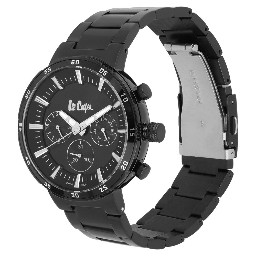 Buy Online Lee Cooper Quartz Multifunction Black Dial Metal Strap