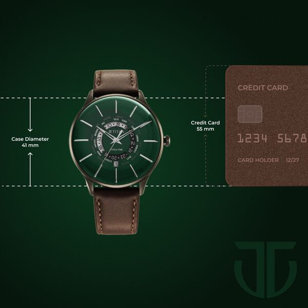 Titan Green Dial World Time with Date Leather Strap watch for Men - image number 2