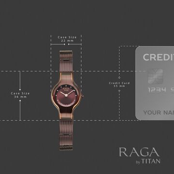 Titan Raga Glimmers Quartz Analog Rose Gold Dial Brown Metal Strap Watch For Women