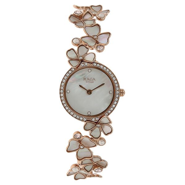 Buy Online Titan Raga Moonlight White Dial Analog Metal Strap