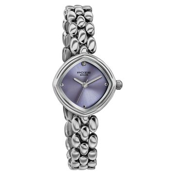 Poze Poze Quartz Analog Purple Dial Silver Metal Strap Watch For Women