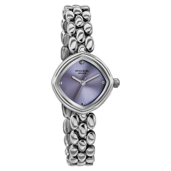 Poze Poze Quartz Analog Purple Dial Silver Metal Strap Watch For Women - image number 2