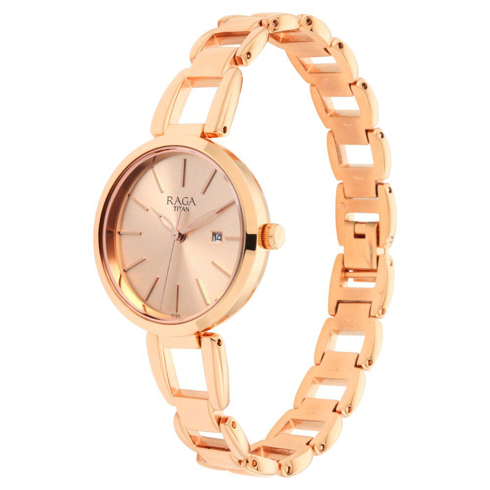 Titan watches women's rose cheap gold