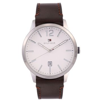 Tommy Hilfiger Quartz Analog with Date Silver Dial Leather Strap Watch for Men