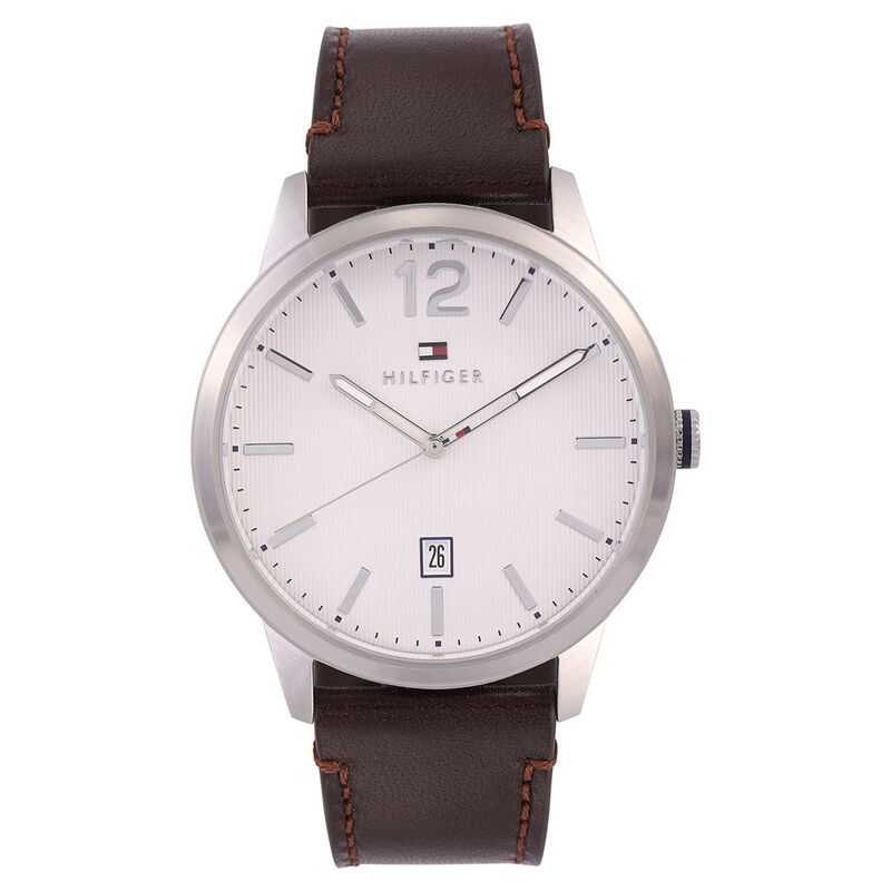Tommy Hilfiger Quartz Analog with Date Silver Dial Leather Strap Watch for Men - image number 0