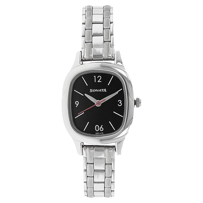 Sonata Quartz Analog Black Dial Stainless Steel Strap Watch for Women