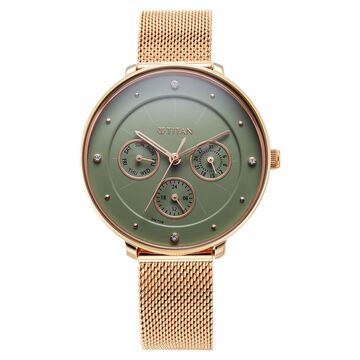 Titan Neo Quartz Multifunction Green Dial Stainless Steel Strap Watch for Women
