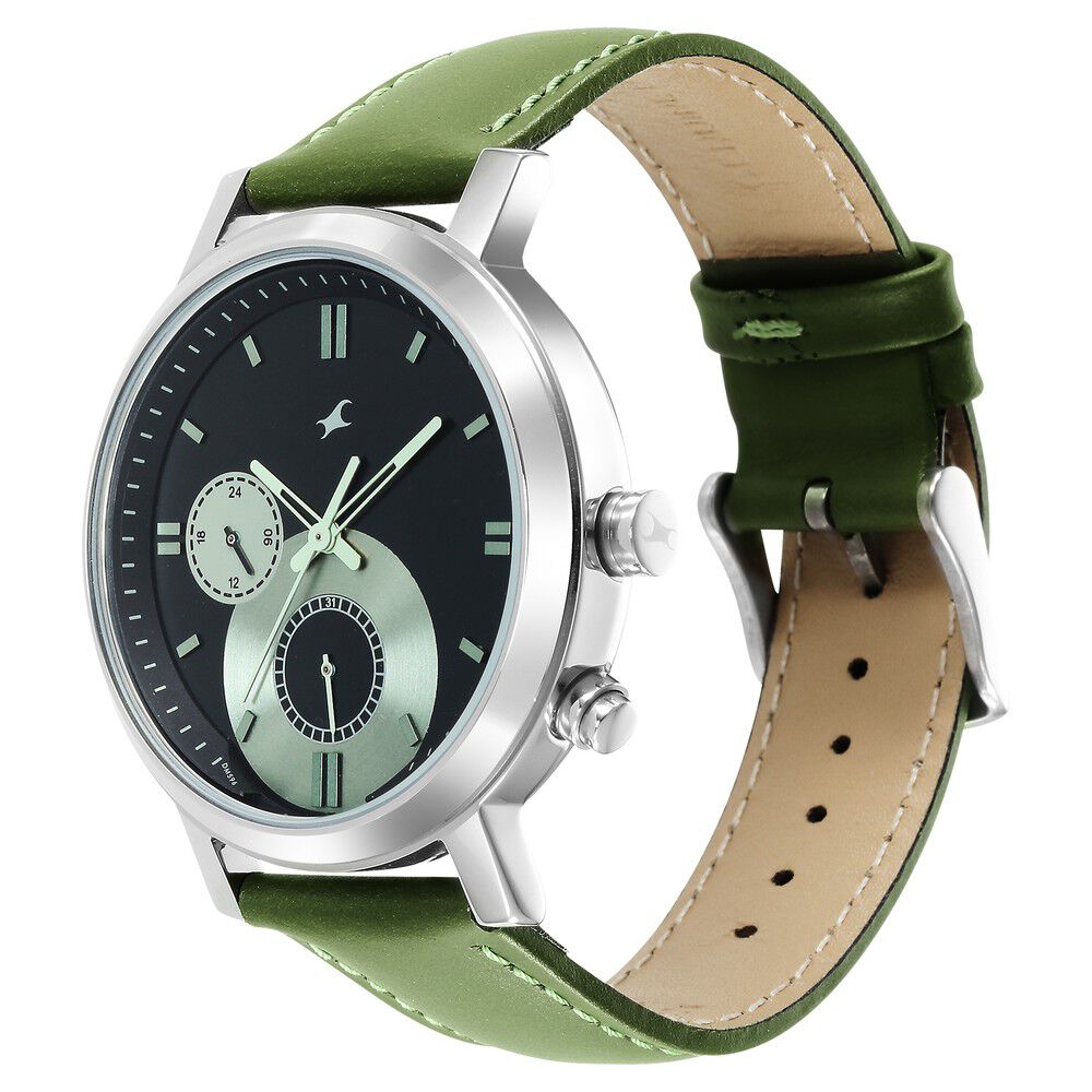 Buy Online Fastrack Tick Tock Quartz Multifunction Black Dial Leather Strap Watch for Guys ns3287sl03 Titan