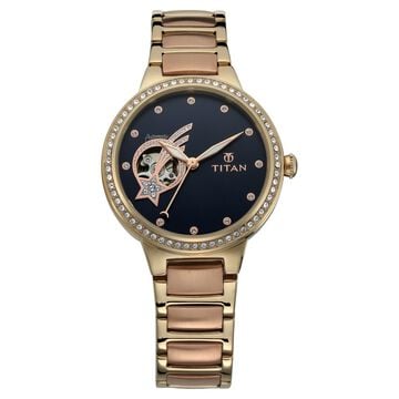Titan Stellar Blue Dial Automatic Stainless Steel Strap watch for Women
