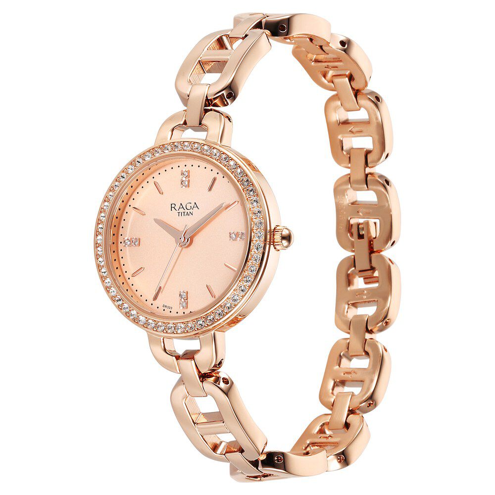 Buy Online Titan Raga Showstopper Quartz Analog Rose Gold Dial Metal Strap Watch For Women 95305wm01 Titan