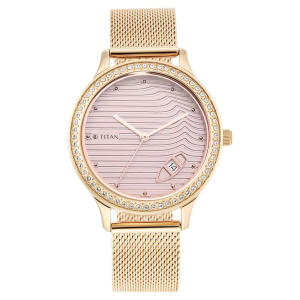 Titan Wander Light Brown Dial Analog Stainless Steel Strap Watch for Women - image number 1