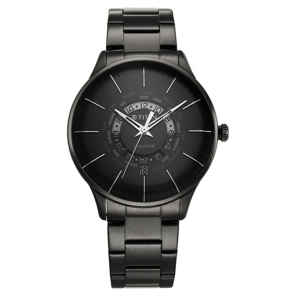Titan Black Dial World Time with Date Stainless Steel Strap watch for Men - image number 1