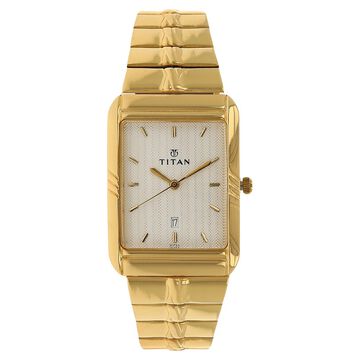 Titan Quartz Analog with Date Champagne Dial Metal Strap Watch for Men
