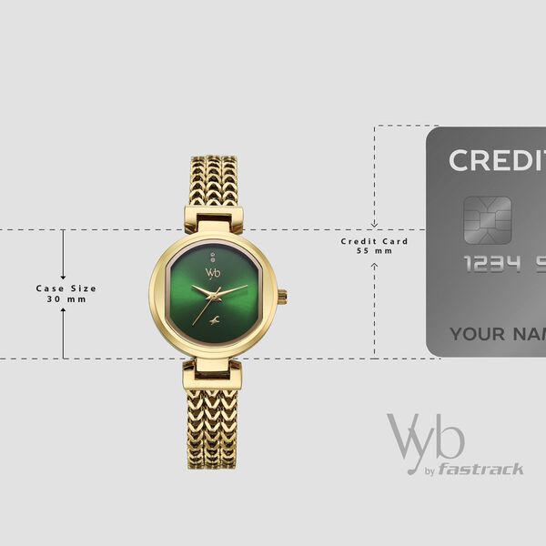 Vyb Seeker By Fastrack Quartz Analog Green Dial Golden Stainless Steel Strap Watch For Girls - image number 3