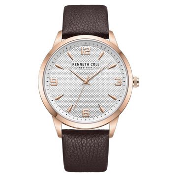 Kenneth Cole Quartz Analog Silver Dial Leather Strap Watch for Men