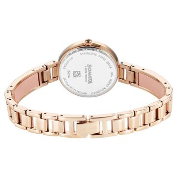 Sonata Aura Quartz Analog Pink Dial Rose Gold Stainless Steel Strap Watch For Women