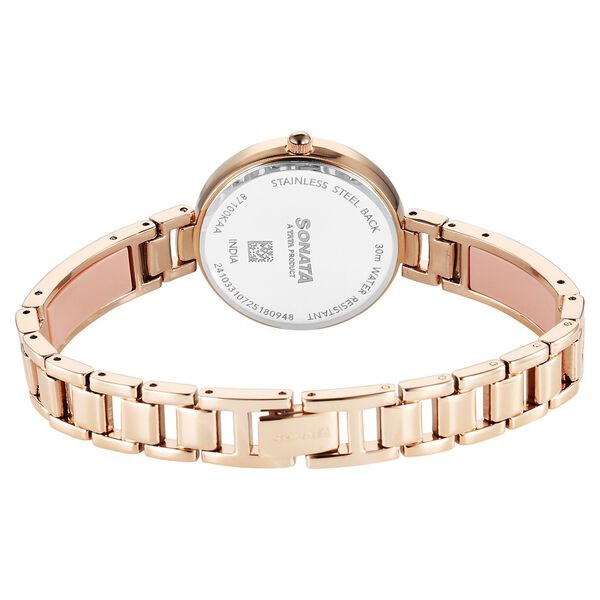 Sonata Aura Quartz Analog Pink Dial Rose Gold Stainless Steel Strap Watch For Women - image number 3