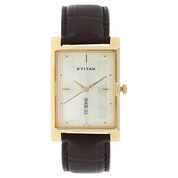 Titan Quartz Analog with Day and Date Champagne Dial Leather Strap Watch for Men - image number 0