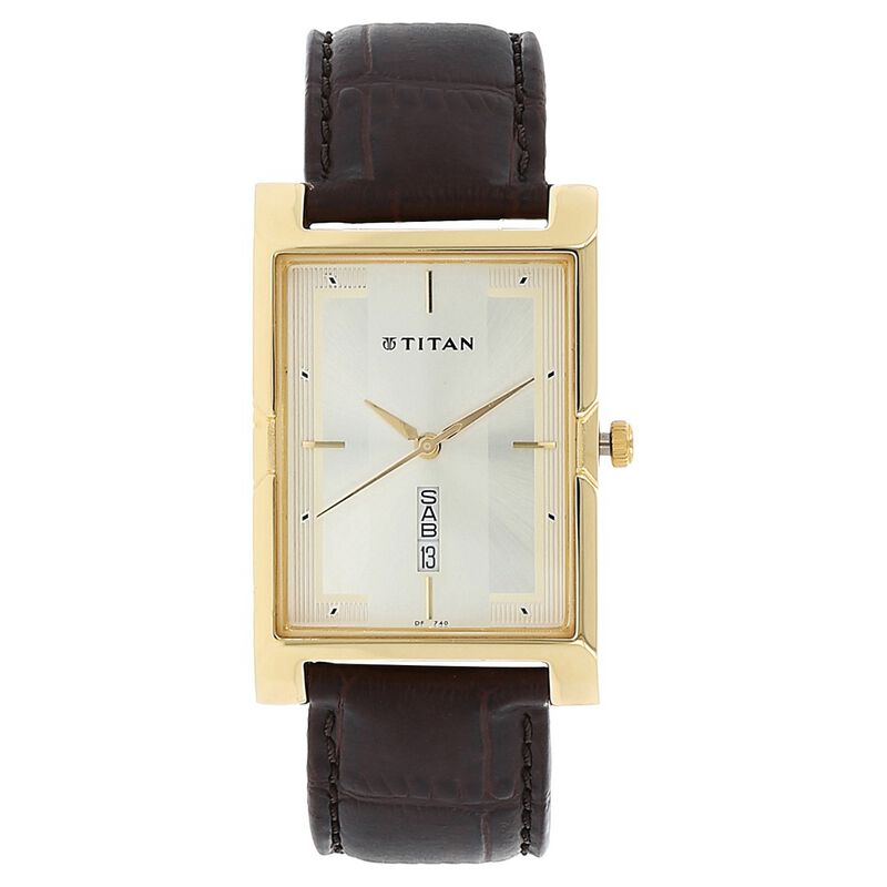Titan Quartz Analog with Day and Date Champagne Dial Leather Strap Watch for Men - image number 0