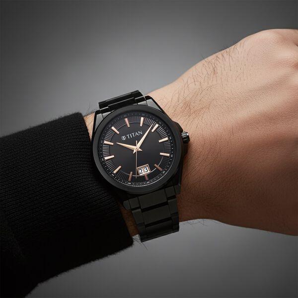 Titan Classique Big Date Analog with Black Dial Black Stainless Steel Strap Watch for Men - image number 7