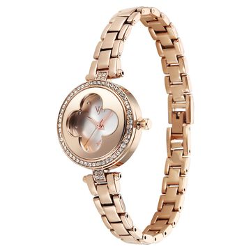 Vyb Eclipse By Fastrack Quartz Analog White Dial Rose Gold Stainless Steel Strap Watch For Girls