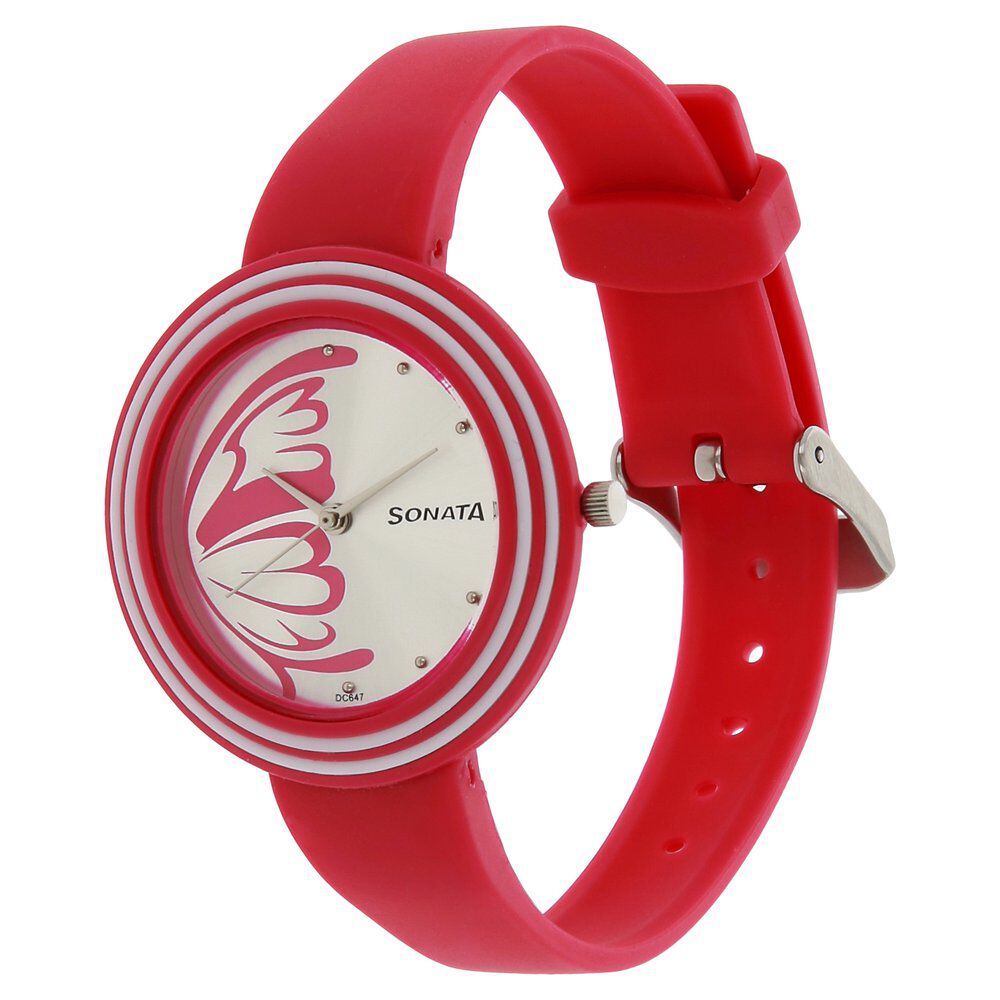 SF Quartz Analog Silver Dial Plastic Strap Watch for Women