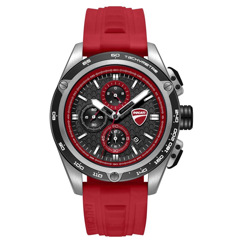 Ducati Quartz Chronograph Black Dial Red Silicone Strap Watch For Men-picture-38