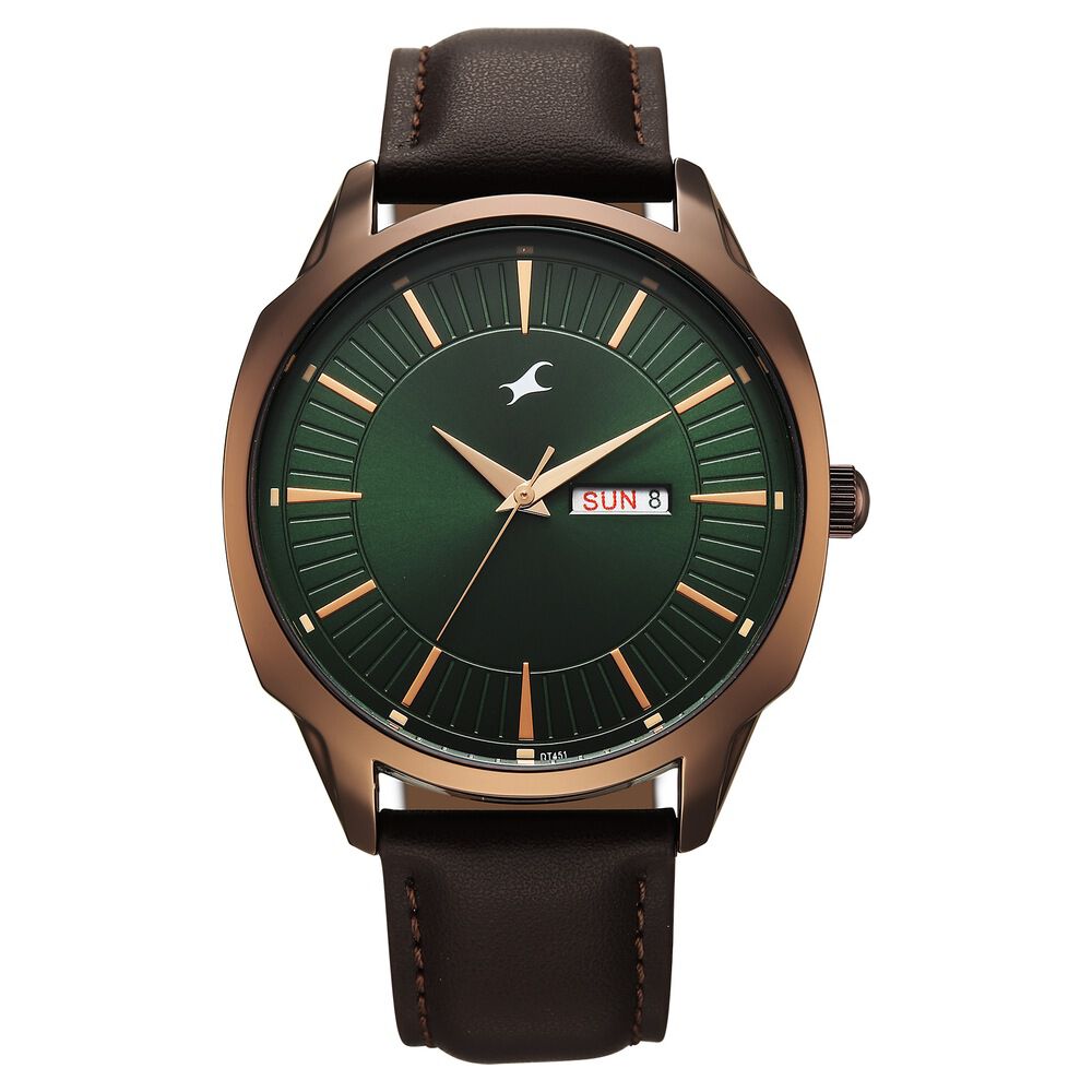 Fastrack Stunners Quartz Analog Green Dial Brown Leather Strap Watch For Guys-image-49