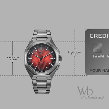 Vyb Quest By Fastrack Quartz Analog Red Dial Grey Stainless Steel Strap Watch For Guys