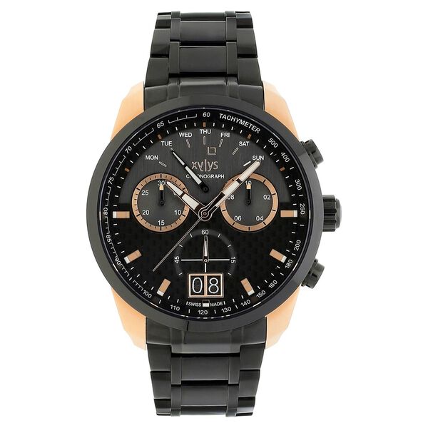 Xylys Quartz Chronograph Grey Dial Black Stainless Steel Strap Watch For Men - image number 0