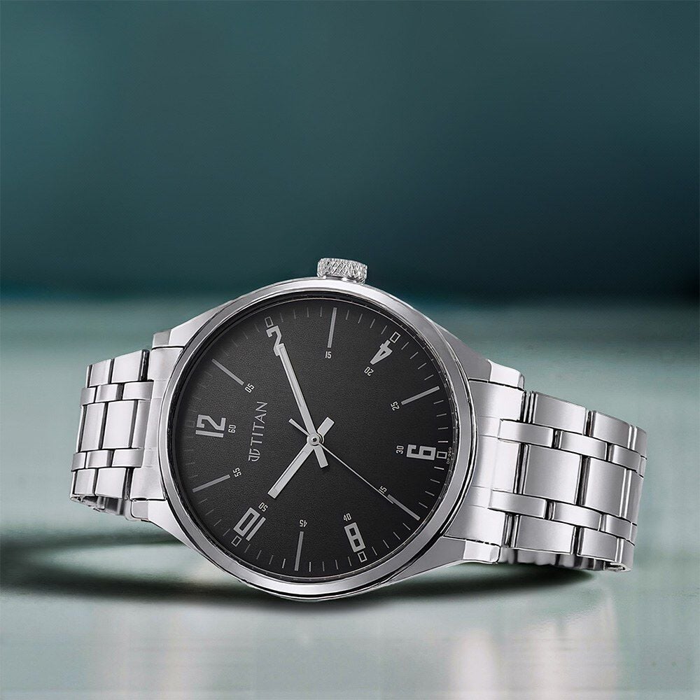 Titan Wrist Wit Quartz Analog Grey Dial Stainless Steel Strap Watch for Men-image-10