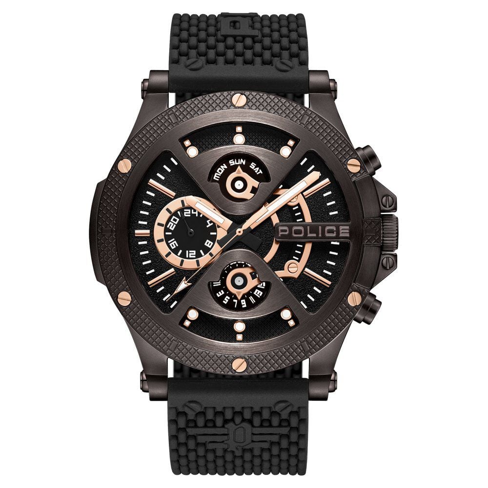 Police Multifunction Black Dial Silicone Strap Watch For Men-image-6