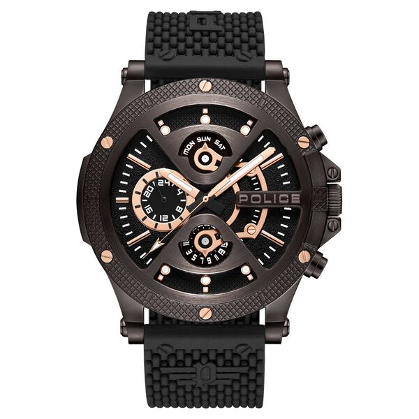 Police Multifunction Black Dial Silicone Strap Watch For Men - image number 0
