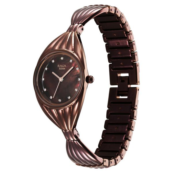 Titan Raga Memoirs Quartz Analog Mother Of Pearl Dial With Brown Metal Strap Watch For Women - image number 2