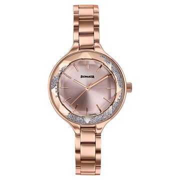 Sonata Festive Quartz Analog Pink Dial Rose Gold Metal Strap Watch For Women