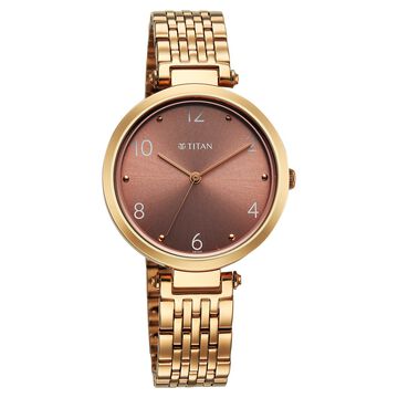 Titan Workwear Quartz Analog Brown Dial Rose Gold Colour Stainless Steel Strap Watch For Women