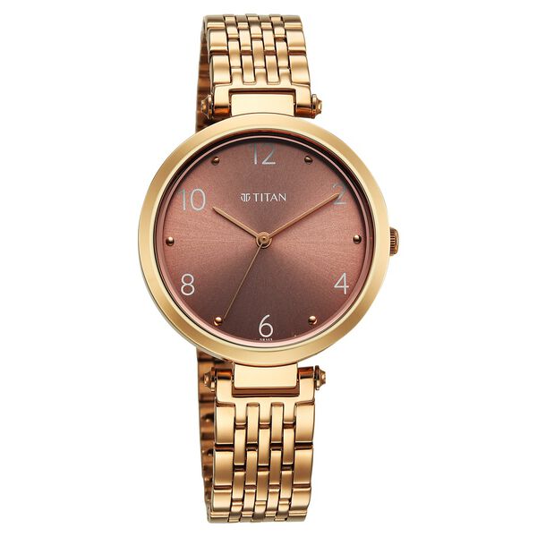 Titan Workwear Quartz Analog Brown Dial Rose Gold Colour Stainless Steel Strap Watch For Women - image number 1