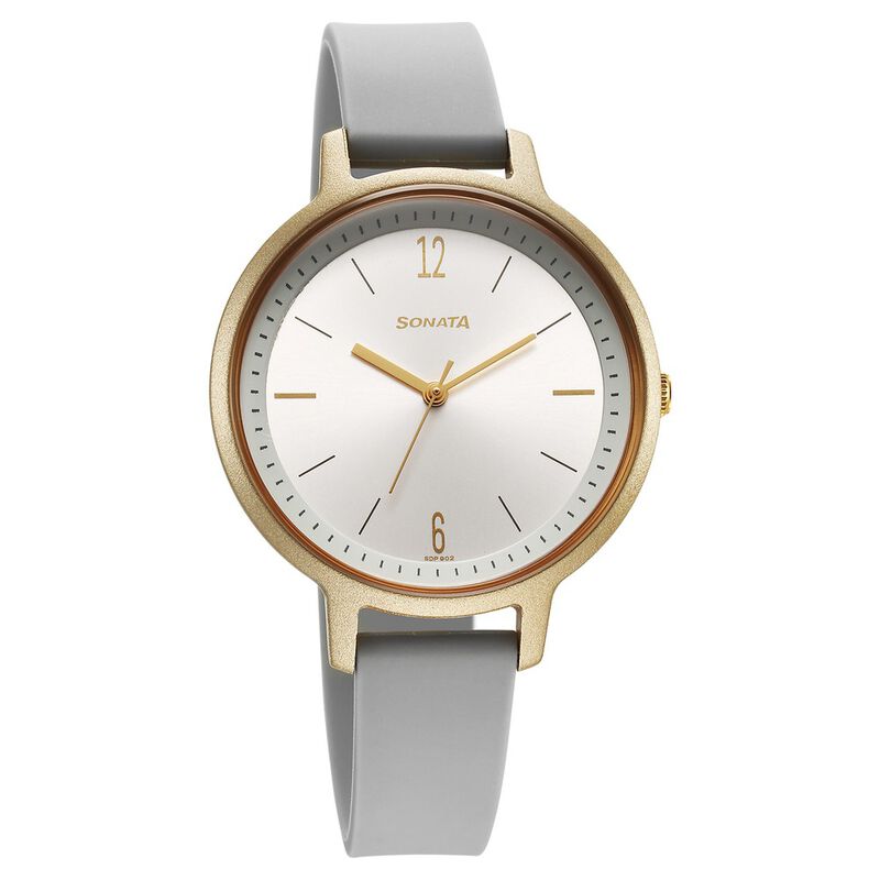 Sonata Splash Quartz Analog Silver Dial Plastic Strap Watch for Women