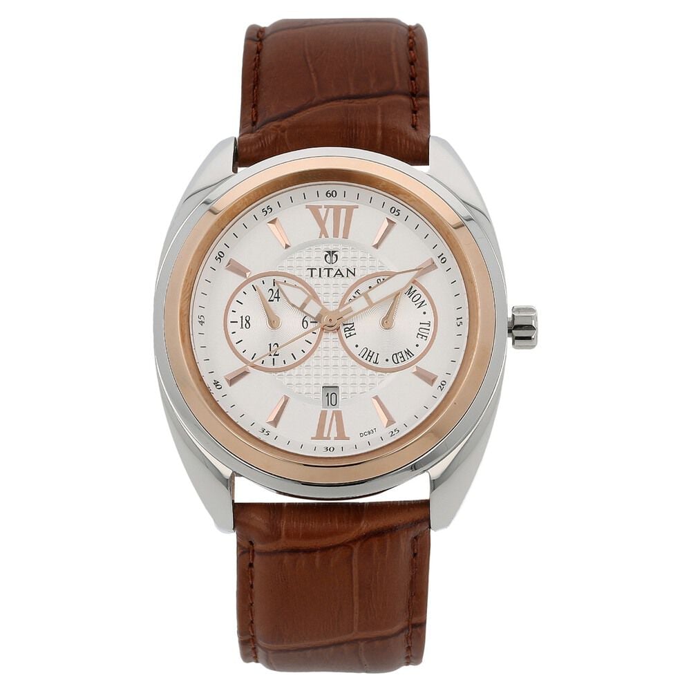 Buy Online Titan Quartz Analog Silver Dial Leather Strap Watch for Men 9497kl02j p Titan