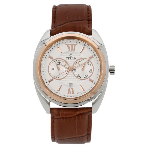 Titan Quartz Analog Silver Dial Leather Strap Watch for Men - image number 0