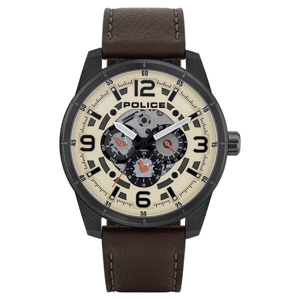 Police Quartz Multifunction Beige Dial Leather Strap Watch for Men - image number 0